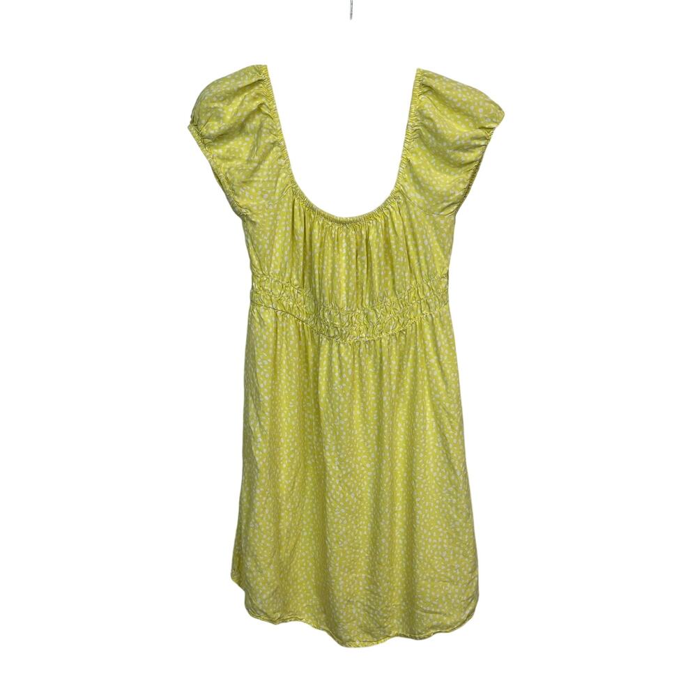 Billabong Yellow White Polka Dot Puff Sleeve Mini Dress Women’s Medium